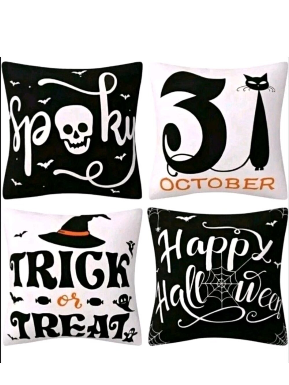 New Set of (4) Decorative Throw Pillow Covers Halloween Designs 17.5" Square